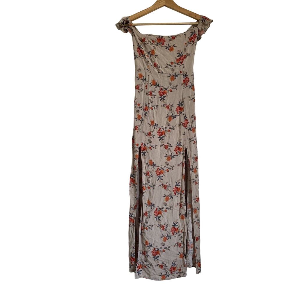 Ambiance Floral Dress Off Shoulder With Front Slit Maxi Dress In Dirty Beige S